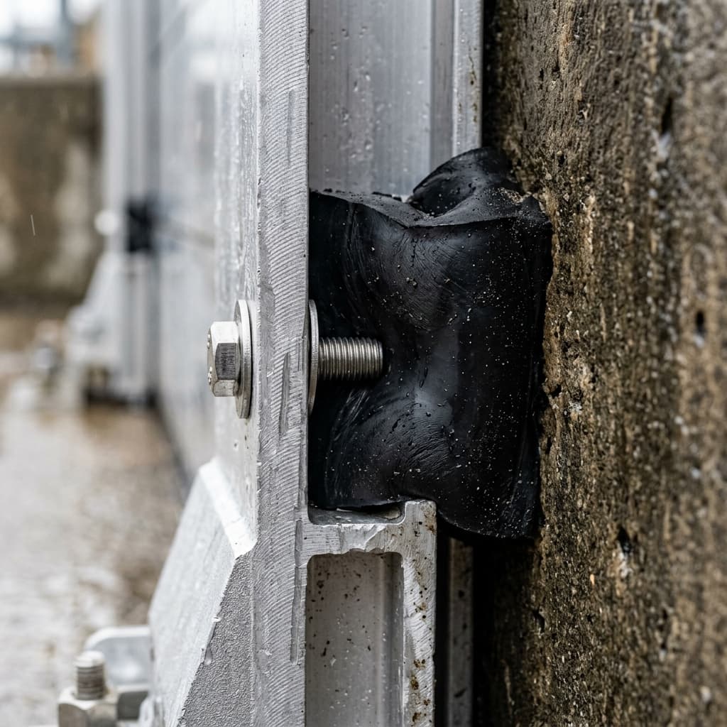 Detalle del sellado de goma EPDM contra la pared